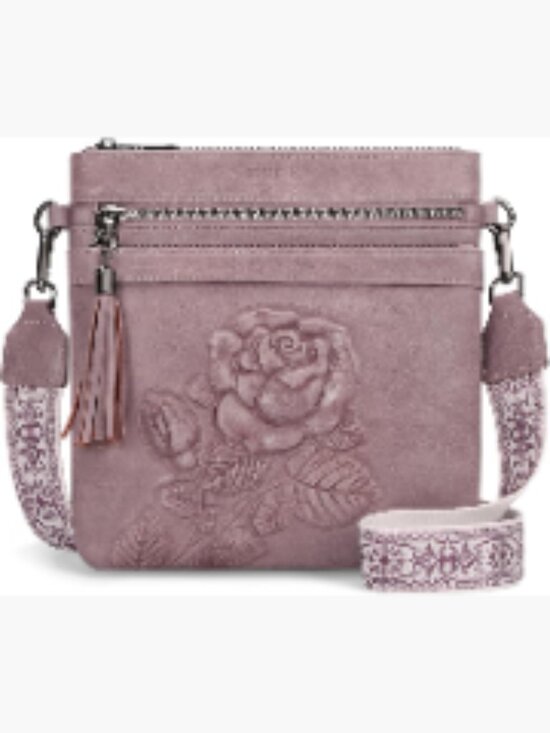 Handbags - Vegan Leather Crossbody Purse Floral Embossed Multi-Pocket Adjustable Wide Strap
